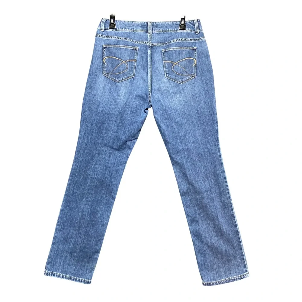 Chicos Platinum Denim Ultimate Fit Slim Leg Jeans Blue Medium Wash‎ 8 Short